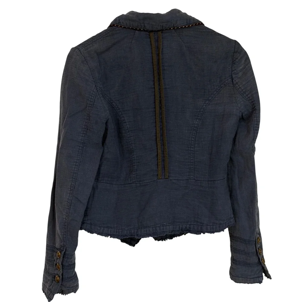 Free People Military Napoleon Jacket Blazer Women S Blue Double Breasted Linen